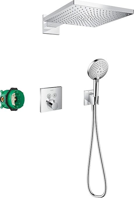 Hansgrohe 汉斯格雅淋浴套装raindance E 300 嵌入式 6合1 淋浴系统带头顶花洒 淋浴恒温器 淋浴喷头 淋浴软管包括基本主体和支架 镀铬 Hansgrohe 汉斯格雅 价格报价图片