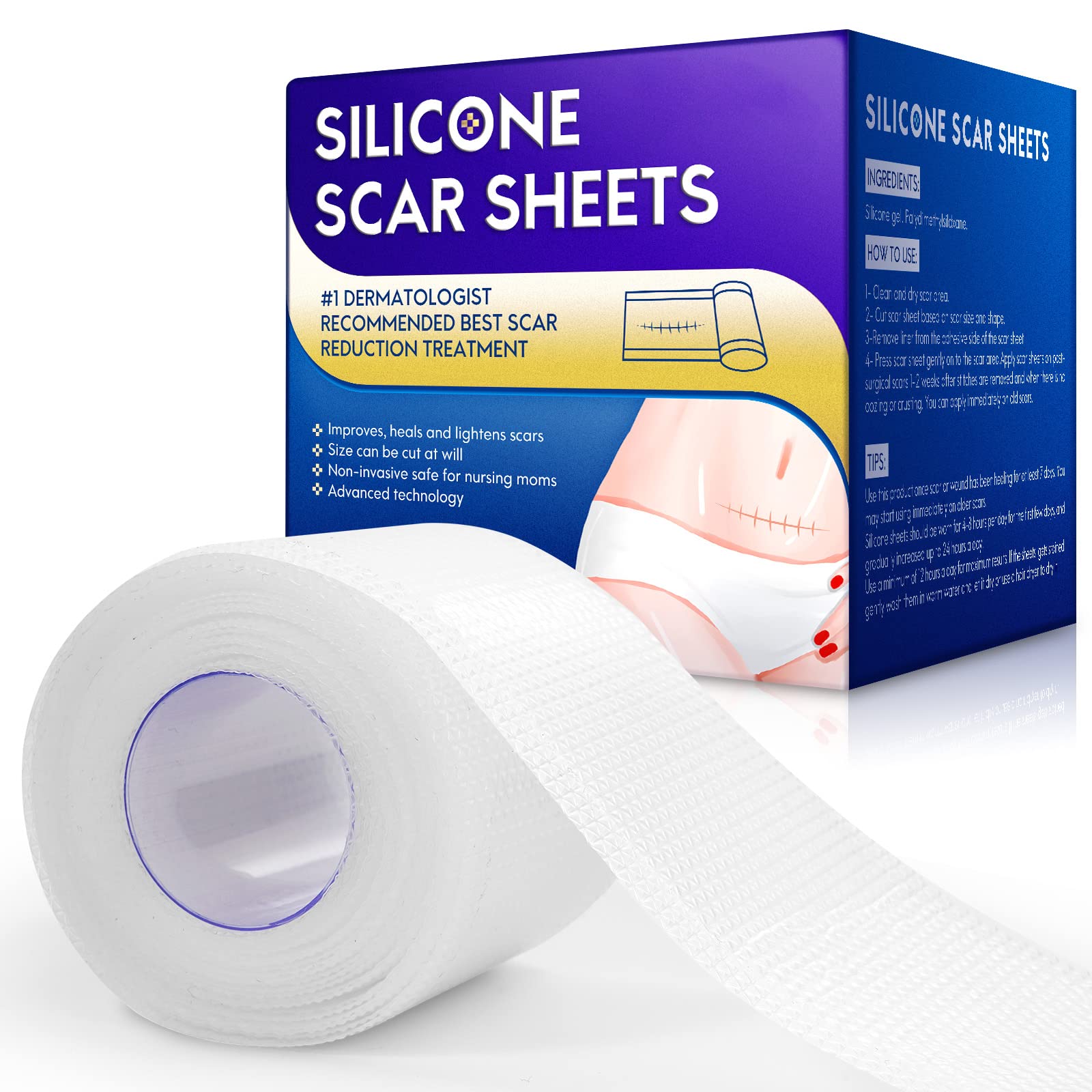 Silicone sticky tape (4.cm wide x 04.8cm long), transparent silicone tape, remove the soft and reusable painless sticky tape, suitable for C-section,*, Keloid,*,* * marks, keep the sticky tape away fr