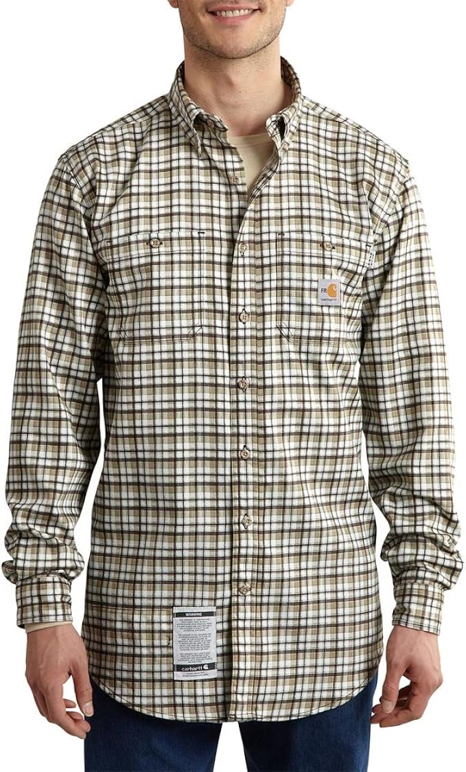 carhartt 男士加大加长耐火经典格子长袖梭织衬衫