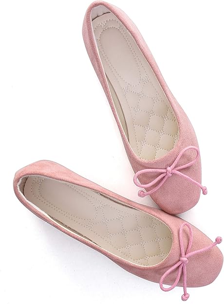 vfdb 女士麂皮芭蕾平底鞋舒适一脚蹬芭蕾舞平底蝴蝶结正装鞋