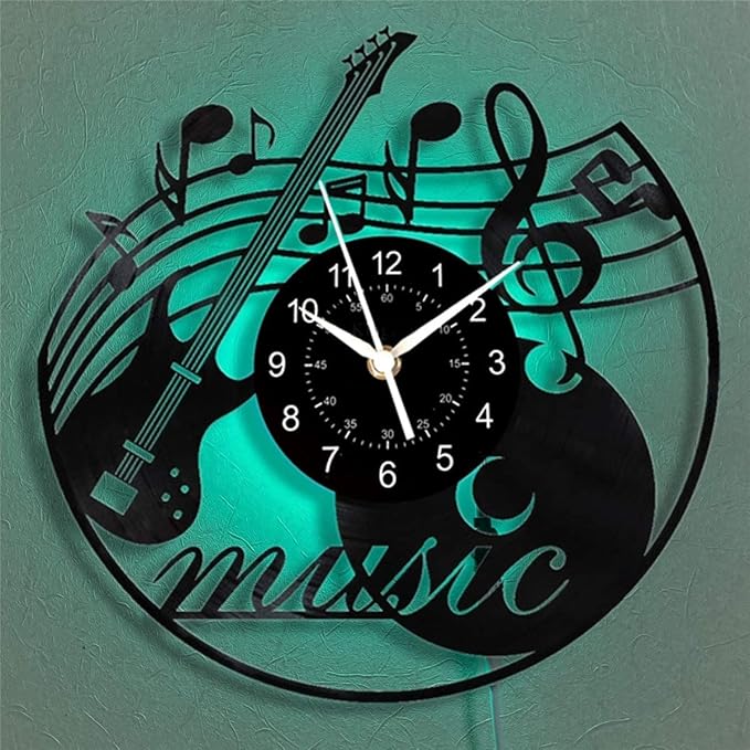 tohdking 3d 吉他挂钟 音乐挂钟 7 种颜色变换挂钟 带遥控器,圣诞节和