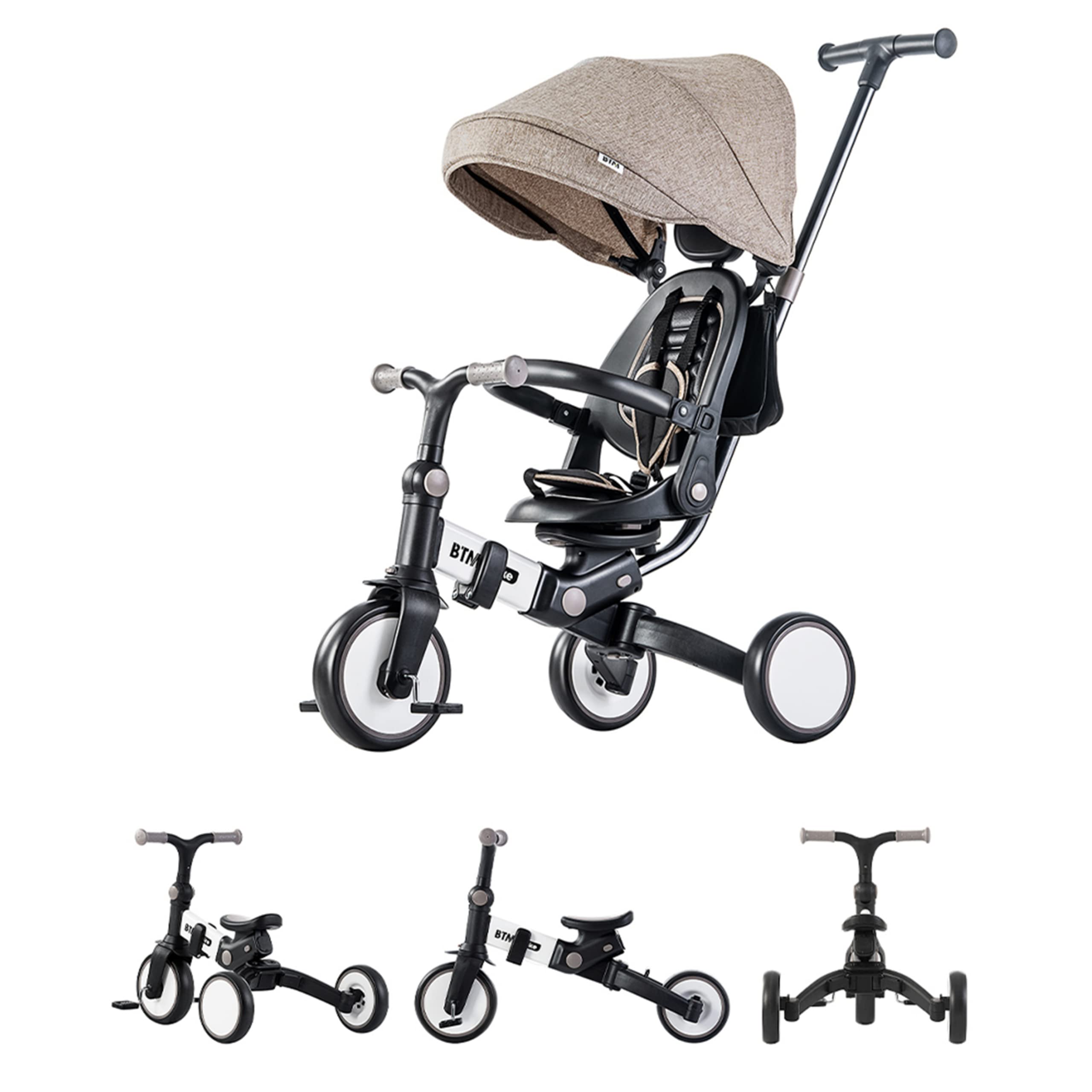 BTM Children's Tricycle folding tricycle cover Stroller with hand pushrod 7 in 1 Motorcycle * with tricycle 1 year 2 year 3 year old ultralight seat surface rotating handle adjustable bicycle toy Ride