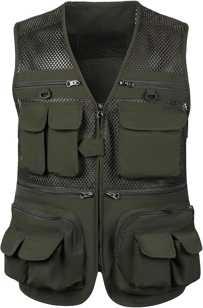 男式夏季 16 口袋网眼多功能背心经典实用狩猎旅行登山徒步慢跑