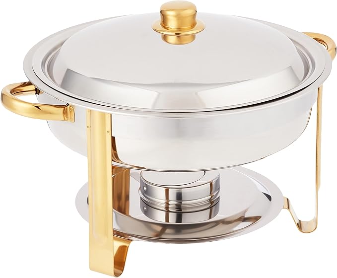 winware 4 quart round stainless steel gold accented chafer