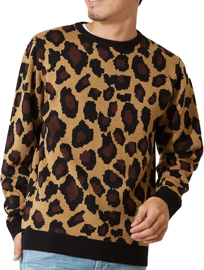 improves 提花圆领针织 豹纹图案