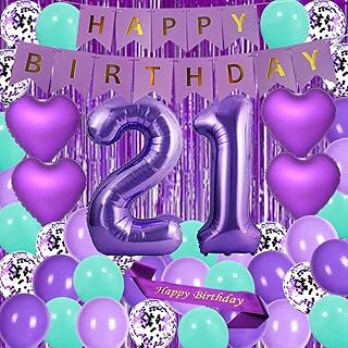 6 厘米)铝箔气球数字 21 紫色窗帘心形箔气球 risehy