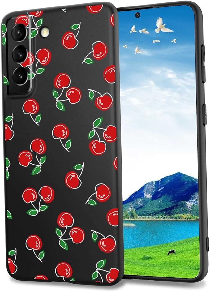 兼容三星 galaxy s22 plus 樱桃色手机壳,红樱桃可爱水果时尚图案三星
