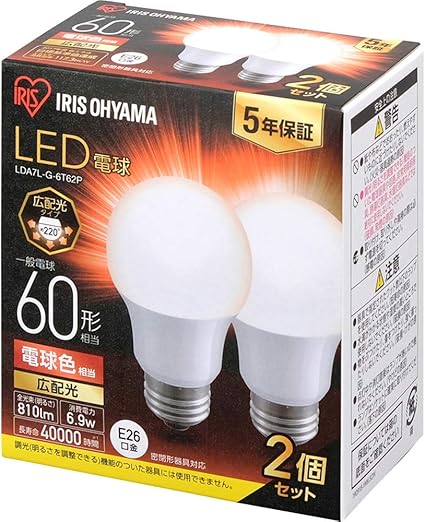 アイリスオーヤマled電球口金直径26mm 広配光60w形相当電球色2個パック密閉器具対応lda7l G 6t62p アイリスオーヤマ Iris Ohyama 价格报价图片