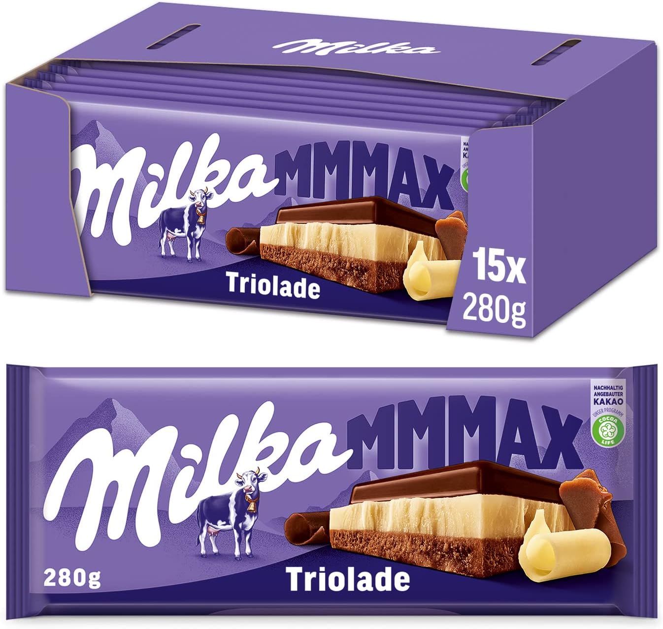 Triolada Milka Triolade 15 x 280g 大号巧克力棒 由巧克力混合物制成 细腻融化 : 亚马逊中国: 杂货