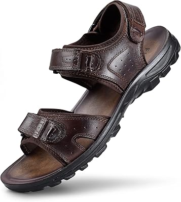 fieeif 男式皮革露趾户外运动舒适渔夫凉鞋男式夏季休闲鞋