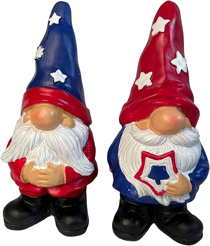 gnome-a-palooza,美国爱国7月4日花园小矮人- 2个雕像