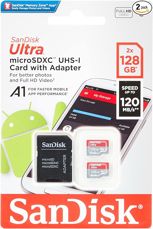 sandisk 闪迪 ultra 128 gb microsdhc 存储卡 sd适配器,具有a1应用