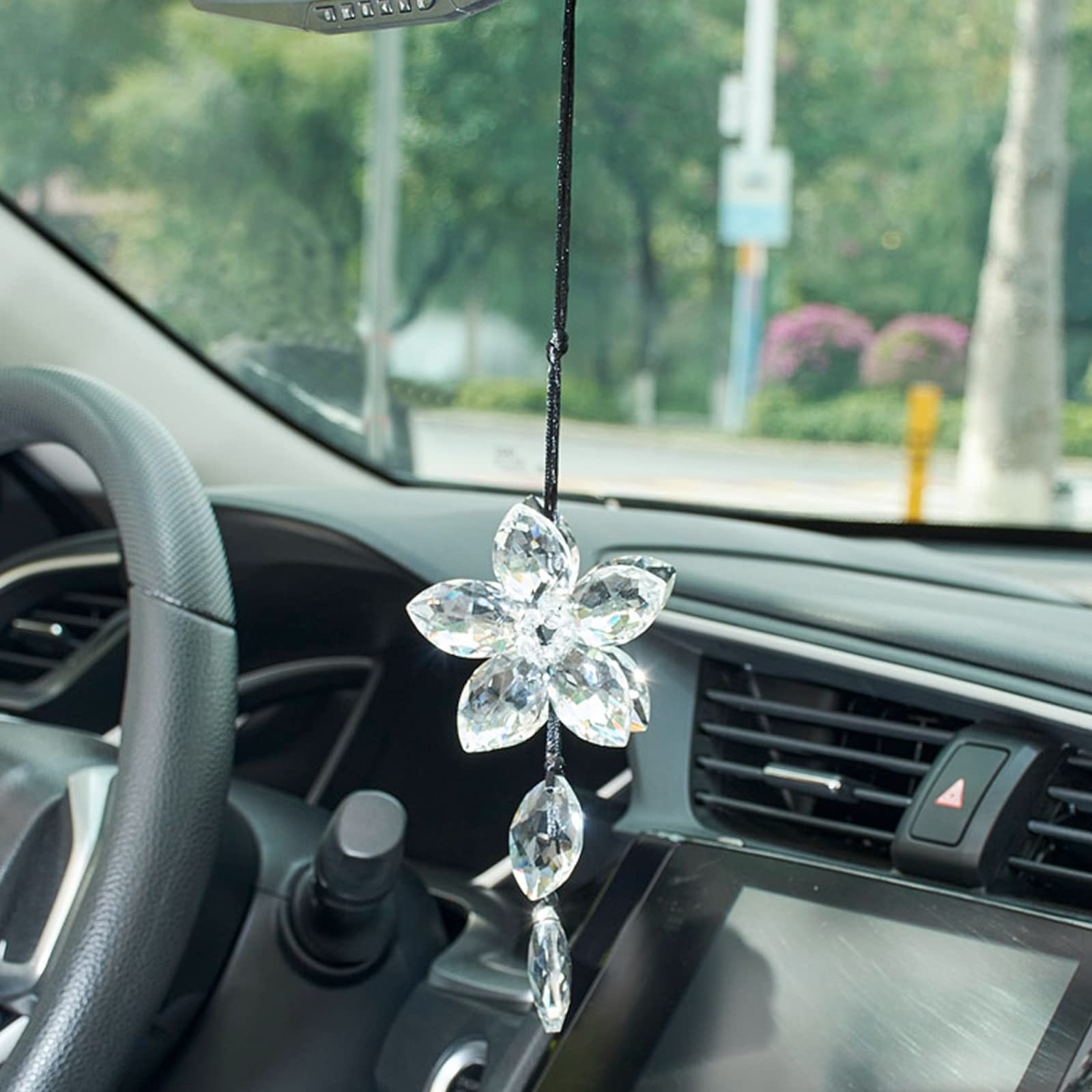 ATMOMO Crystal Flower car rearview mirror Pendant Car hanging trim Lucky car accessories Transparent ST-T1168-1-FBA