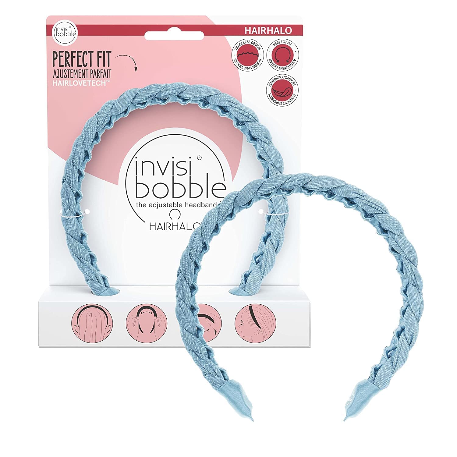 invisibobble Hairhalo Headband Denim I 1 x Adjustable Jeans Girls & Women Headband Soft, gentle and comfortable I Original design in the heart of Munich