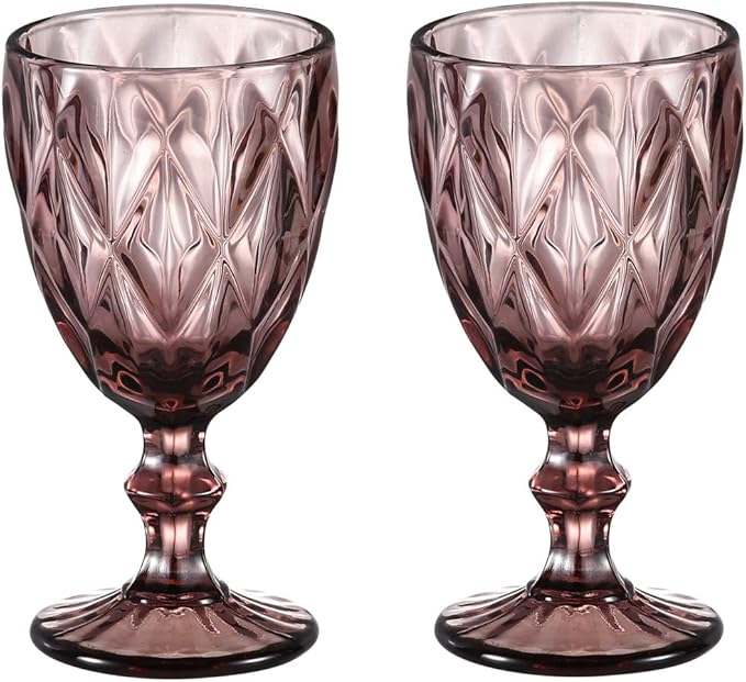 酒杯,彩色玻璃杯,6 盎司 / 10 盎司复古图案压花高透明玻璃高脚杯