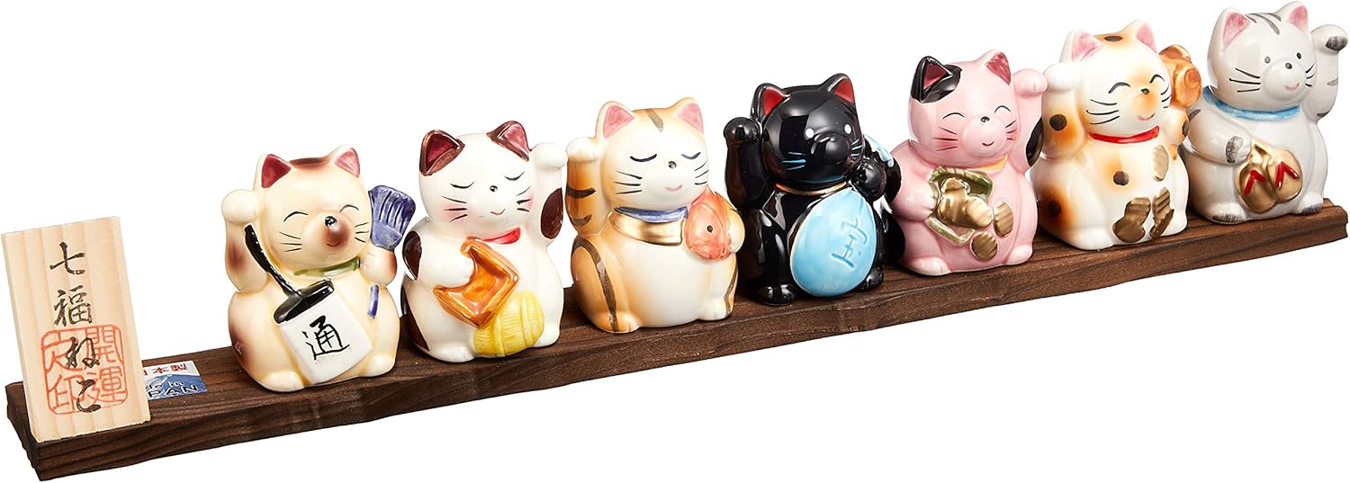 Ale Net Ale Net 带立板摆件七福猫陶器濑户烧七福神猫咪版本 亚马逊中国 家居