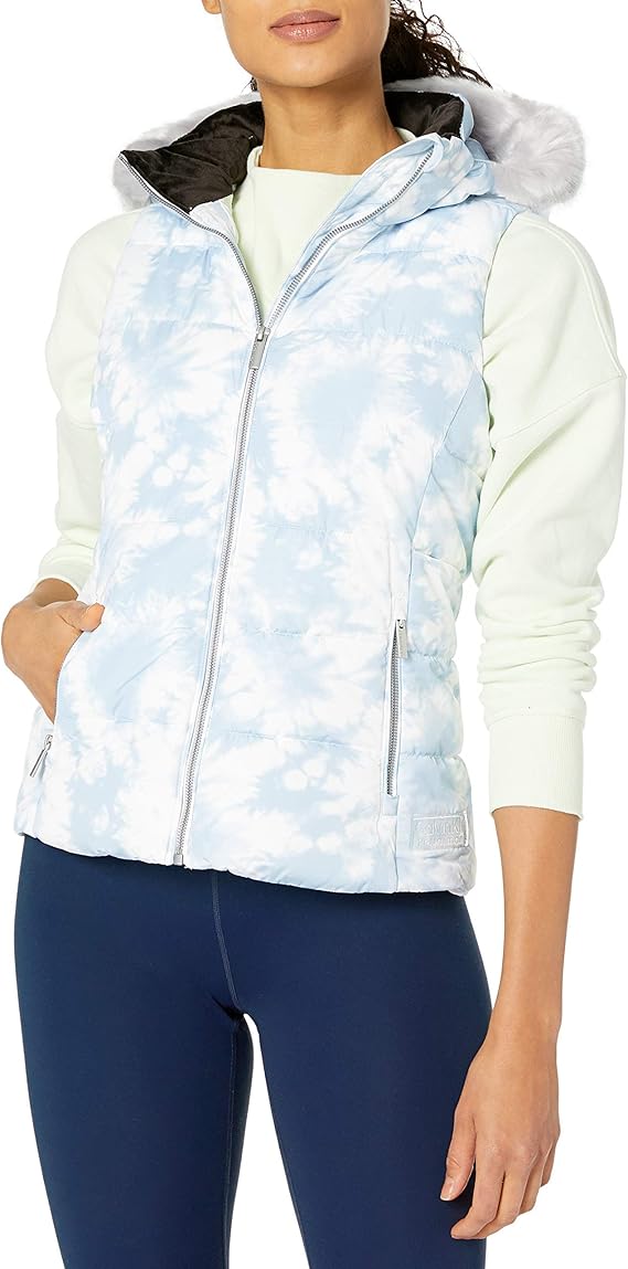 calvin klein 女士涤纶填充印花羽绒背心