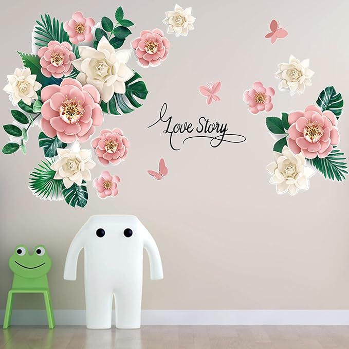 3d 时尚牡丹花墙壁贴纸,yocomey 可移除水彩花卉墙贴即剥即贴,盛开