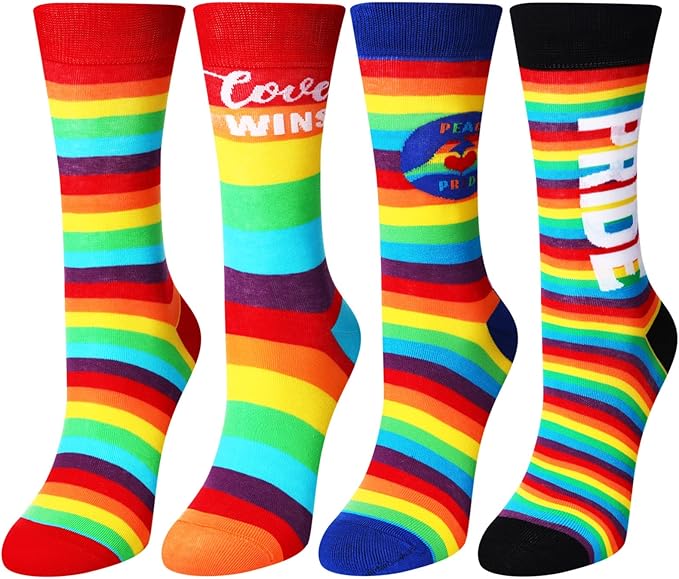 4 双彩虹条纹袜子中性趣味骄傲水手袜彩色礼品袜男女新奇袜子