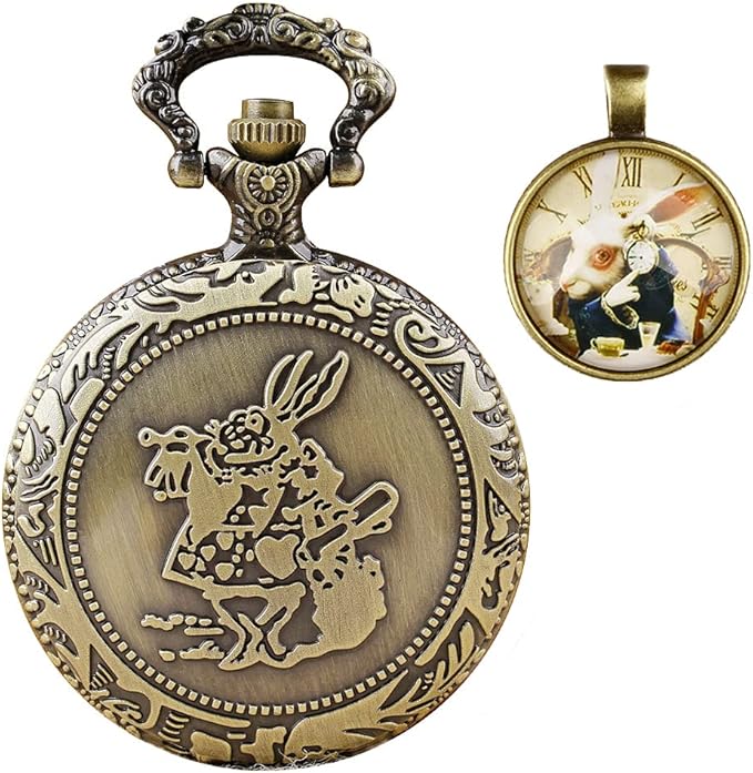 爱丽丝梦游仙境复古儿童卡通主题石英怀表套装女孩的*佳礼物