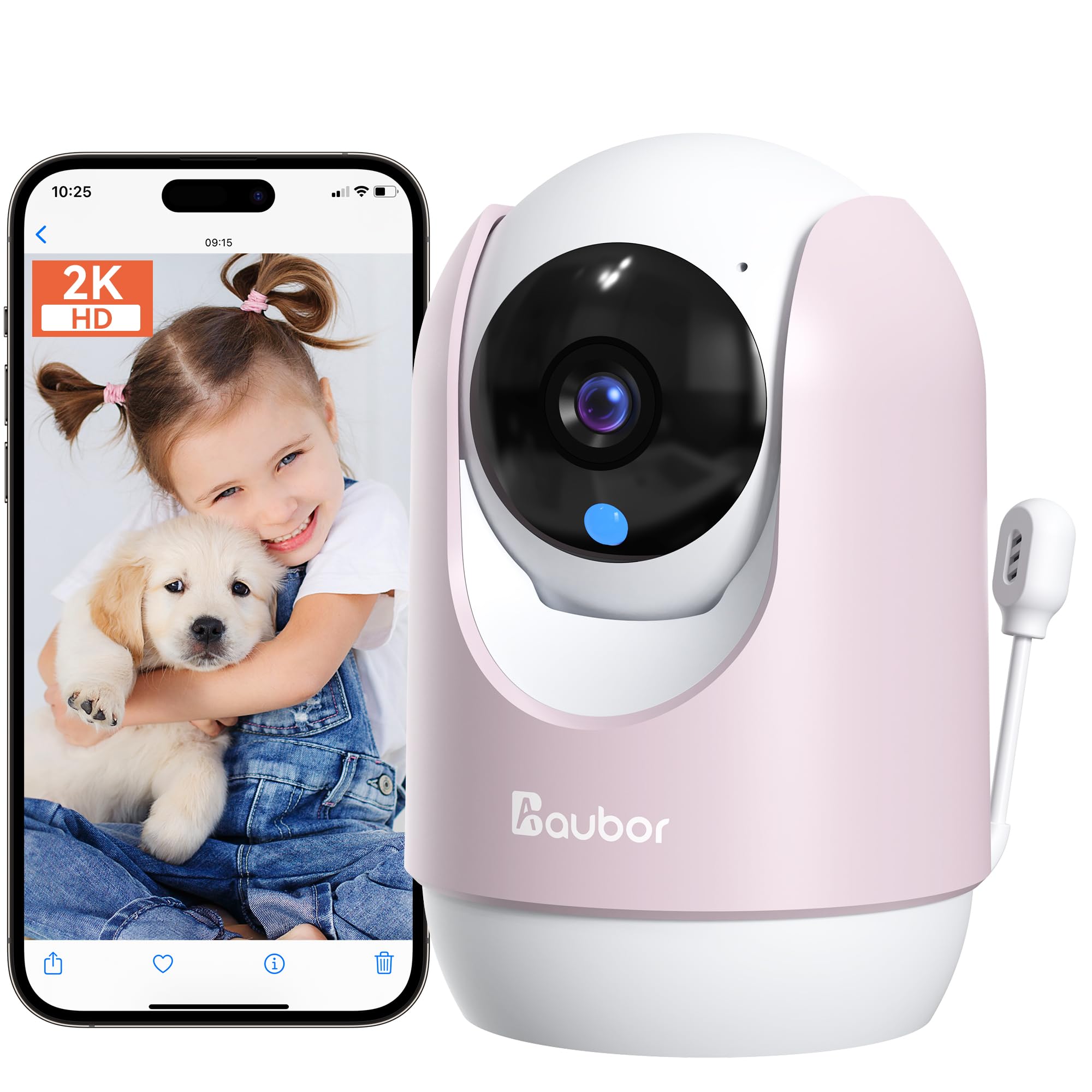 Aur 2K baby monitor with camera and audio, intelligent baby monitor with night vision function, crying and movement, temperature and humidity detection, bidirectional audio, baby monitor with 2.4G WiF