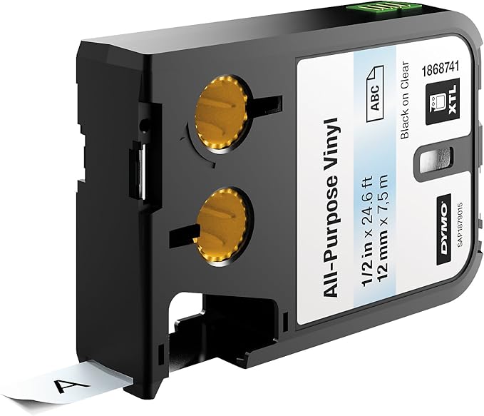 dymo all-purpose vinyl black on clear 12mm
