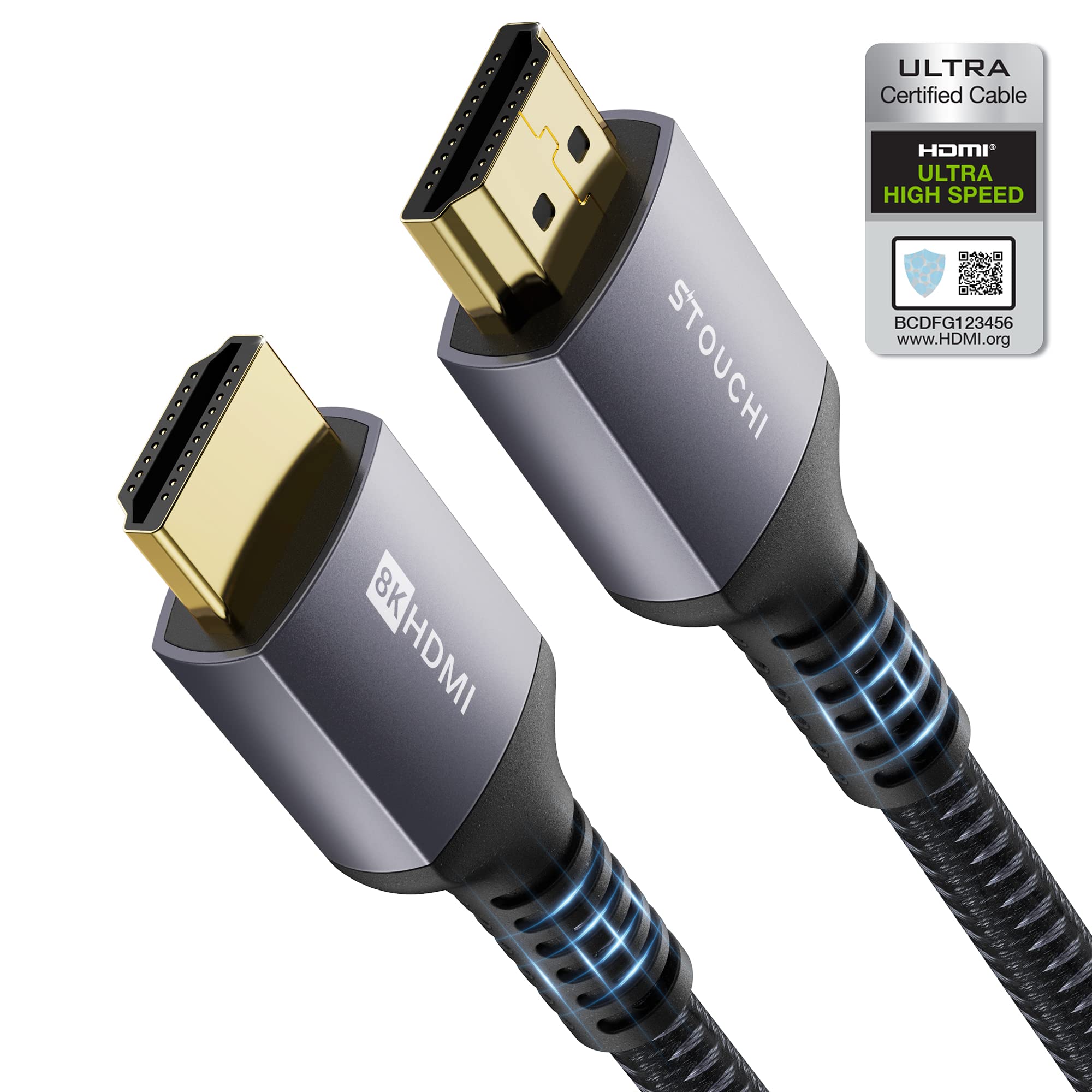 8K HDMI cable 6 ft,Stouchi 48Gbps ultra high speed HDMI 2.1 braided cable,8K60Hz 4K120Hz 144Hz eARC HDCP 2.2&2.3 HDR10+ Dolby compatible Playstation 5, PS5, Xbox Series X, Samsung/Sony/LG TV