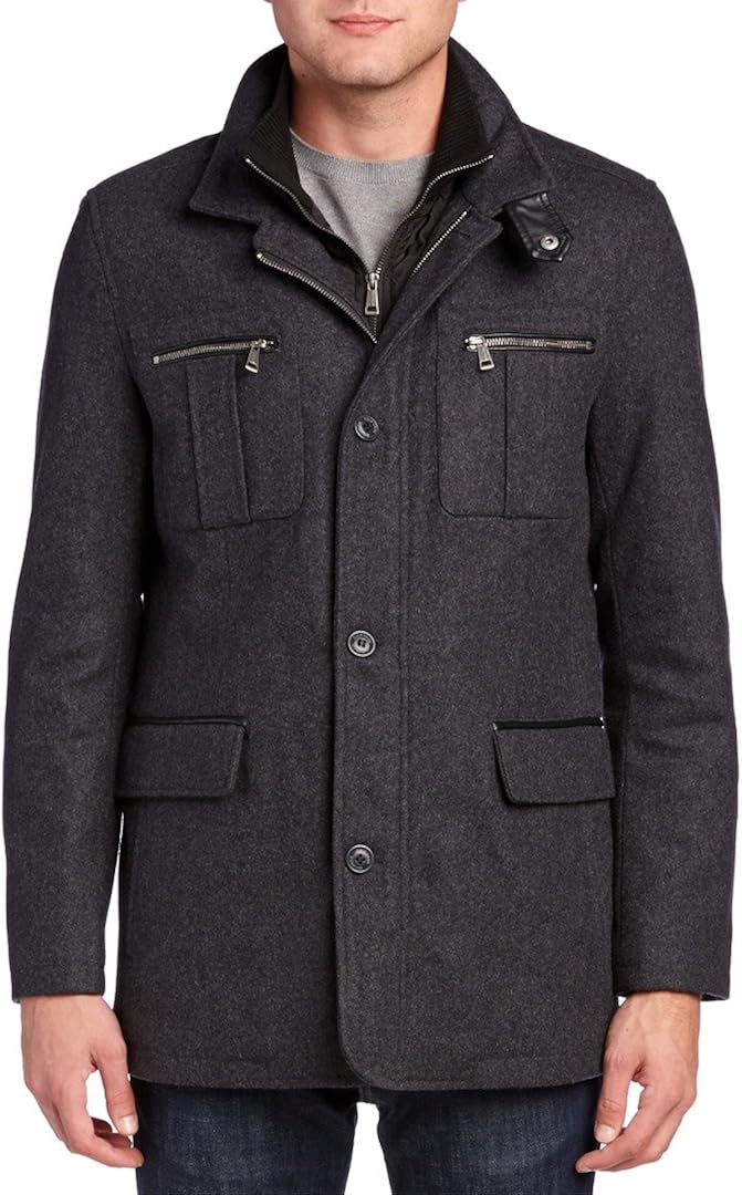 Cole Haan Signature Men's Wool Melton Coat with Nylon Bib 【COLE HAAN