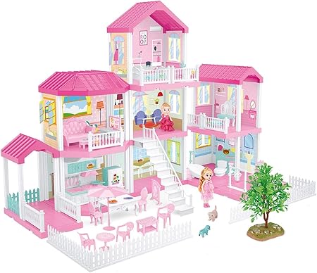 Fixson Dollhouse 梦幻屋带家具配件diy 假扮玩具屋适合2 3 4 5 6 7 岁女孩 6 个房间 玩具 亚马逊中国