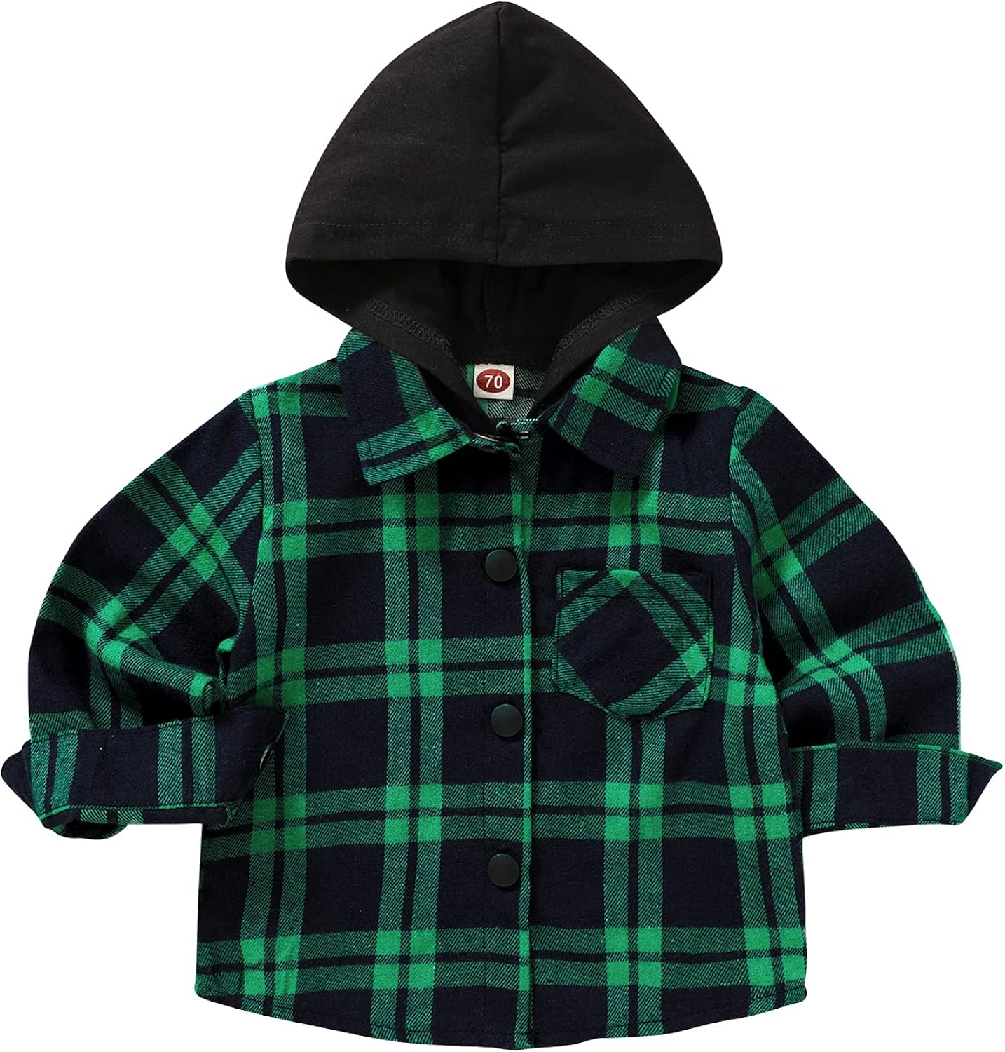 younger star 幼儿男孩女孩法兰绒连帽格子衬衫纽扣婴儿红色格子衬衫