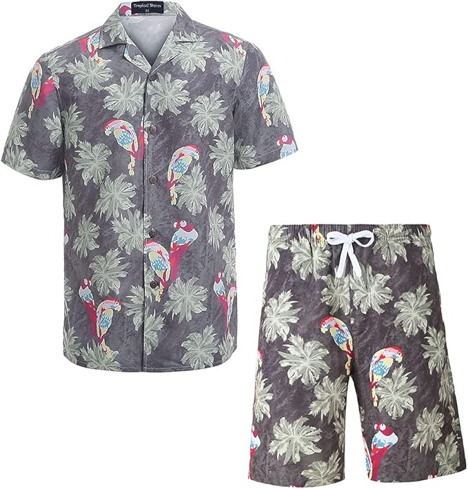 夏威夷衬衫男式短袖常规版型男式花卉衬衫 【tropical storm】 服饰