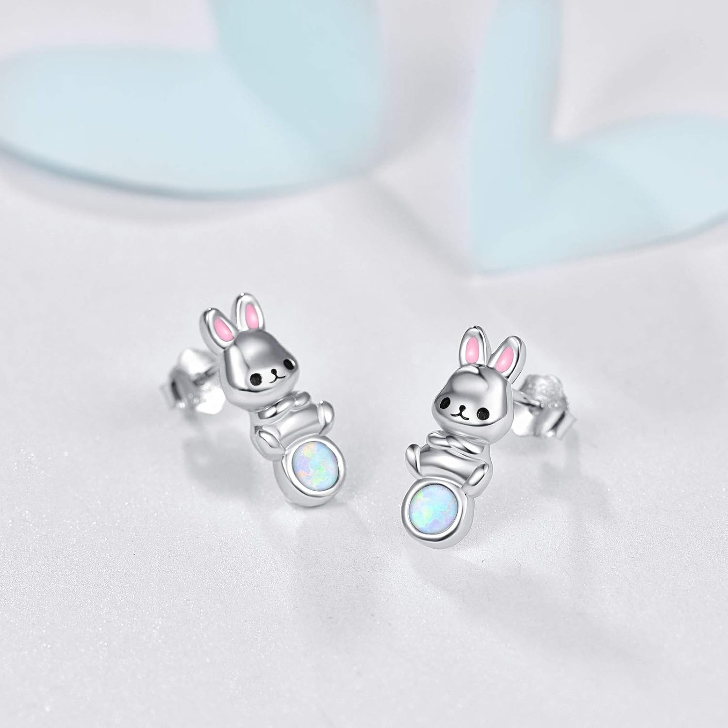 纯银猫眼石巴尼耳钉,敏感耳朵,低致敏性,兔子珠宝礼品送给女友女儿