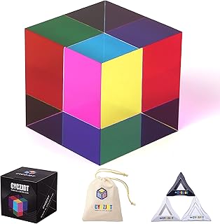 cyczjdt 彩色立方体 2 英寸(50 毫米)亚克力立方体棱镜,带天鹅绒布袋