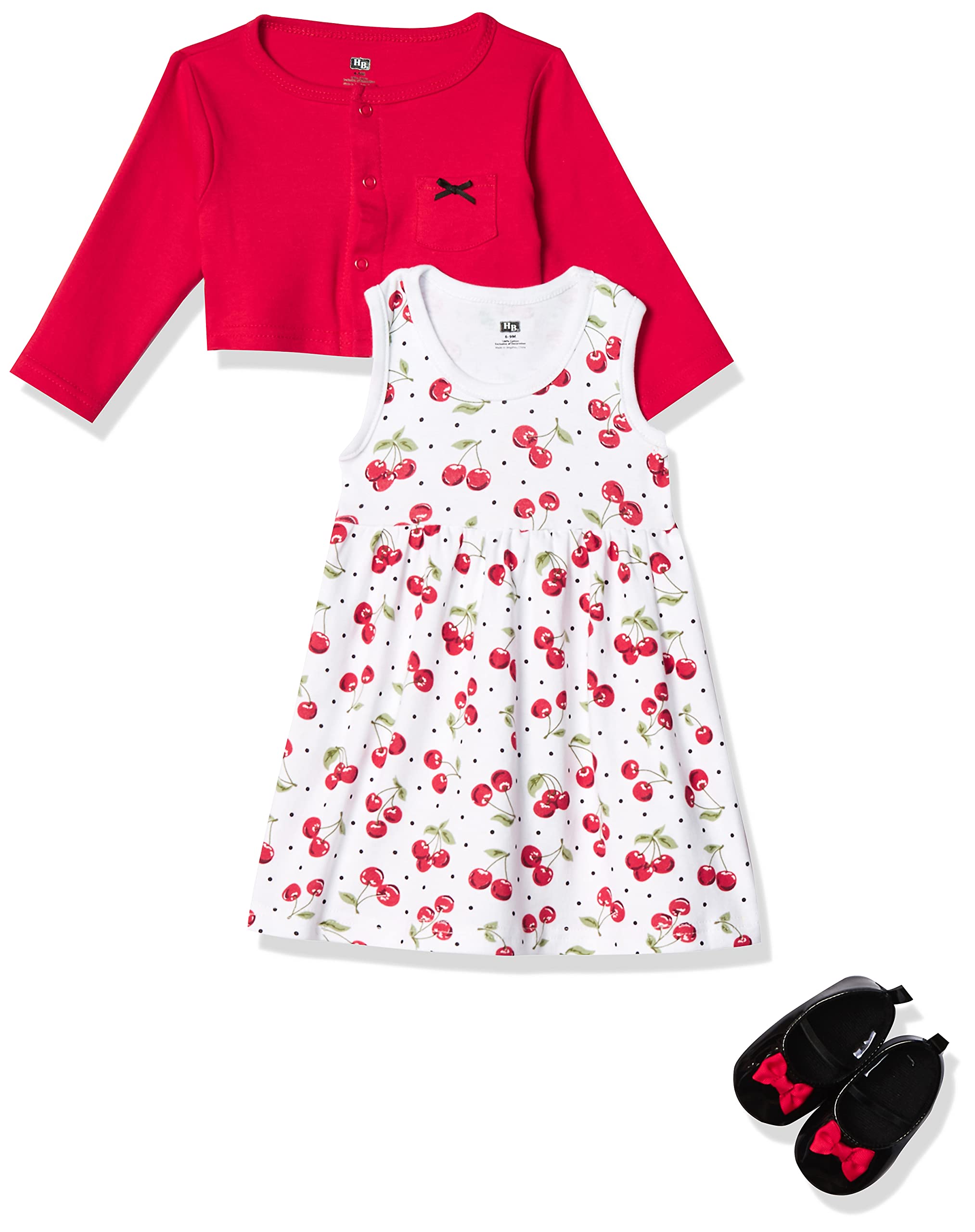 Hudson Baby Girls 3-piece dress, cardigan, shoe collection