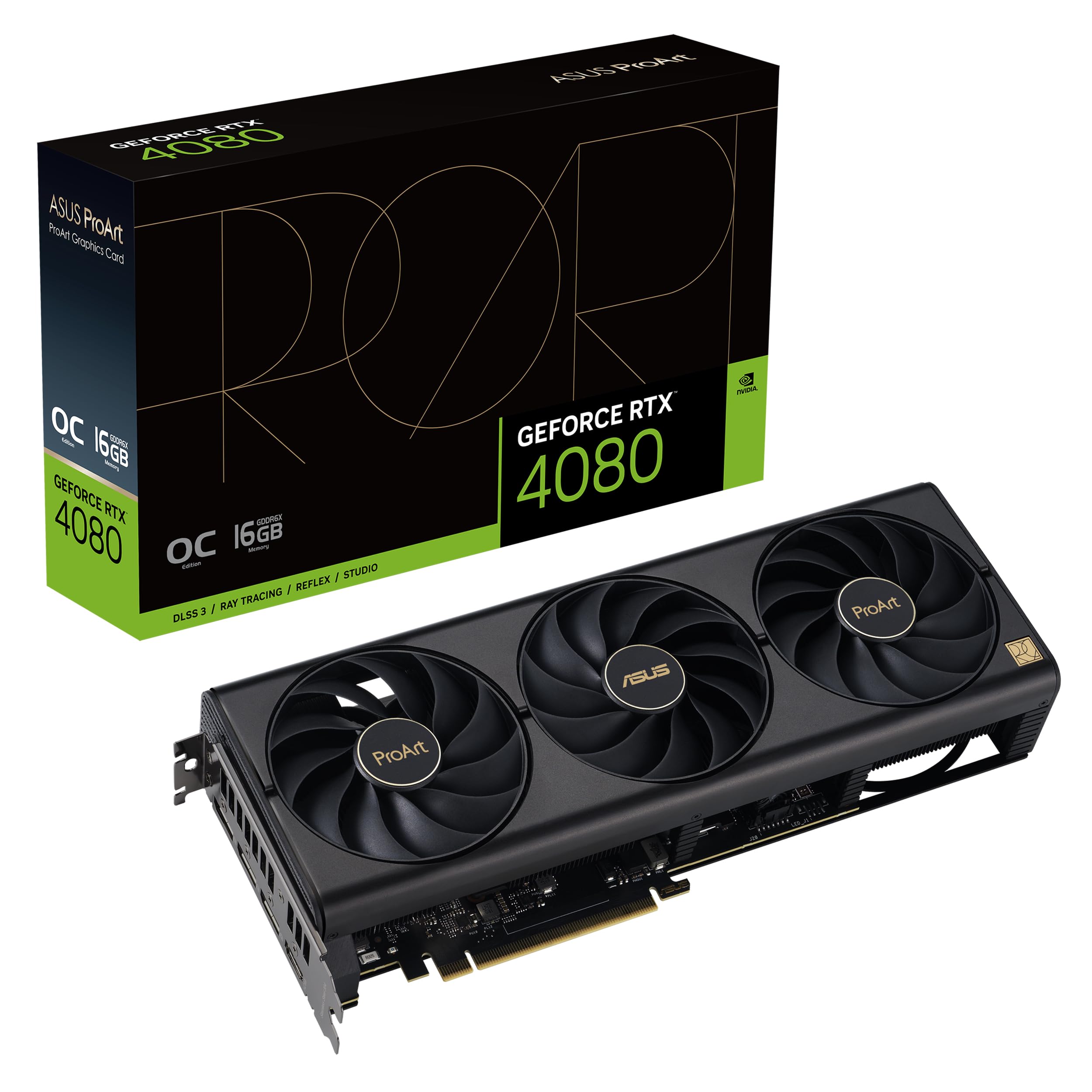 ASUS Asus ProArt GeForce RTX 4080 OC Edition 16GB GDDR6X Gaming Graphics Card (NVIDIA GeForce RTX4080, DLSS 3, PCIe 4.0,1x HDMI 2.1a, 3X DisplayPort 1.4a, PROART RTX4080-O16G)