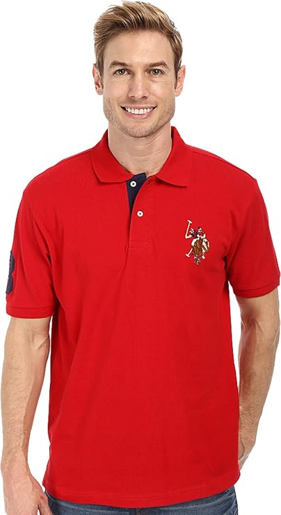 men's multi color logo solid pique polo shirt
