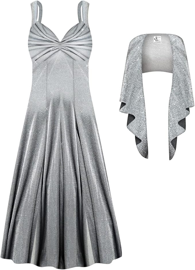 sanctuarie designs 加大码婚礼晚礼服银色夜晚闪亮免费披肩派对优雅