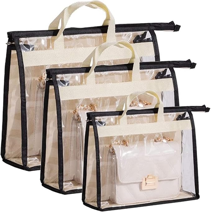 3 件装手提包收纳袋防尘袋透明防尘钱包储物袋用于悬挂衣柜,带拉链和