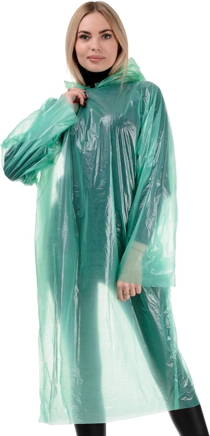 ofxdd 防水口袋塑料雨衣带帽中性款 - 男女皆宜 - 耐用可收纳夏季雨披