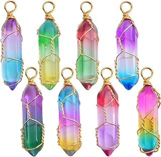 8 件镀金线缠绕六角形双头水晶宝石吊坠*能量精神吊坠女士女孩 diy