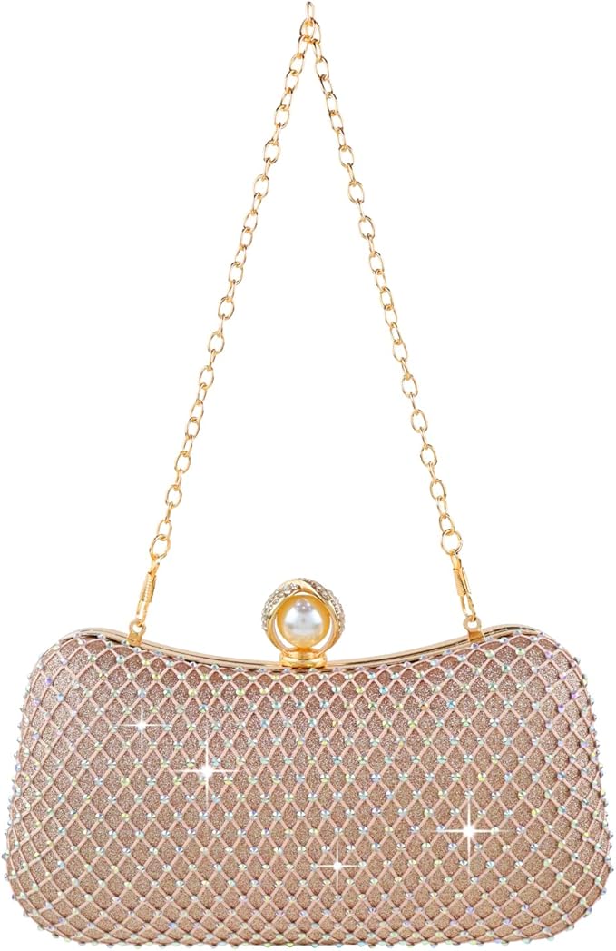 bellawish 女士手拿包水晶晚宴手提包珍珠手拿包正式水钻钱包婚礼舞会