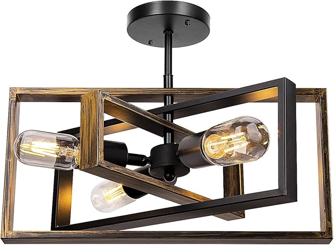 乡村风格半嵌入式安装吸顶灯,农舍复古天花板灯具 3 灯复古工业照明