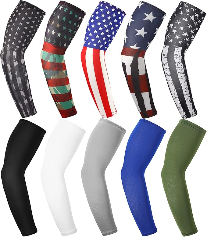 10 对运动压缩袖套 美国国旗 冷却臂套 *护臂 中性 连帽袖套
