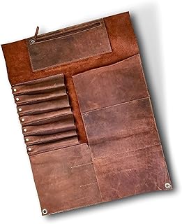 大号手工皮革刀卷 - 11 个口袋刀袋带扣