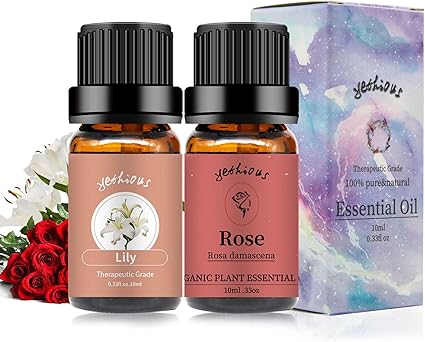 Yethious 玫瑰百合精油套装 纯 香薰按摩油 适用于扩散器 亚马逊中国 美容化妆