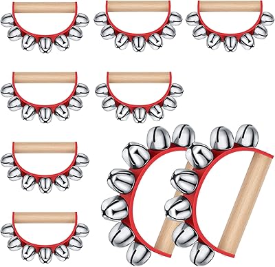 9 件打击乐雪橇铃手持铃铛响铃声器带木制手柄圣诞手铃乐器教育玩具