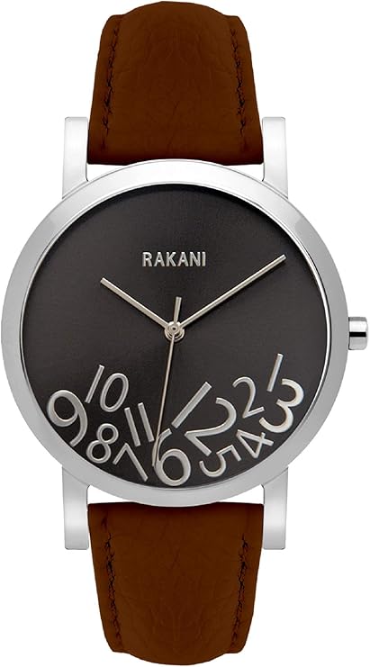 40mm 银色钛合金手表,棕色皮革表带 : rakani wa