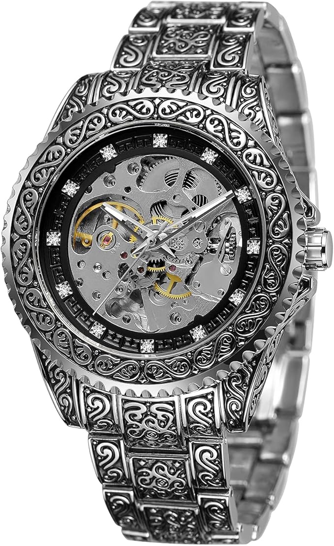 forsining 男式镂空雕刻手表自动手表男士防水自上链腕表