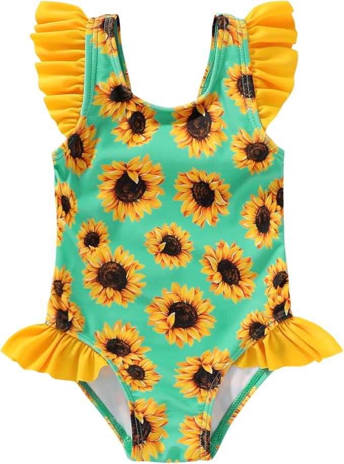 i'm so thankful 女婴连体泳衣婴儿无袖褶皱泳衣*服适合幼儿