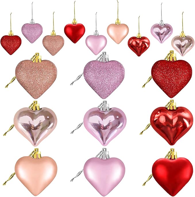 36 件装情人节心形装饰,红粉色玫瑰金心形小丑心形装饰,情人节婚礼